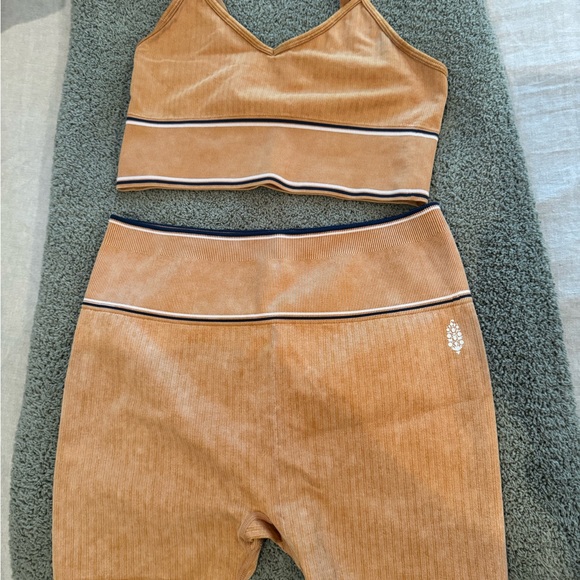 FP Movement Tan Ribbed Crop Top and Leggings Set - Picture 2 of 5